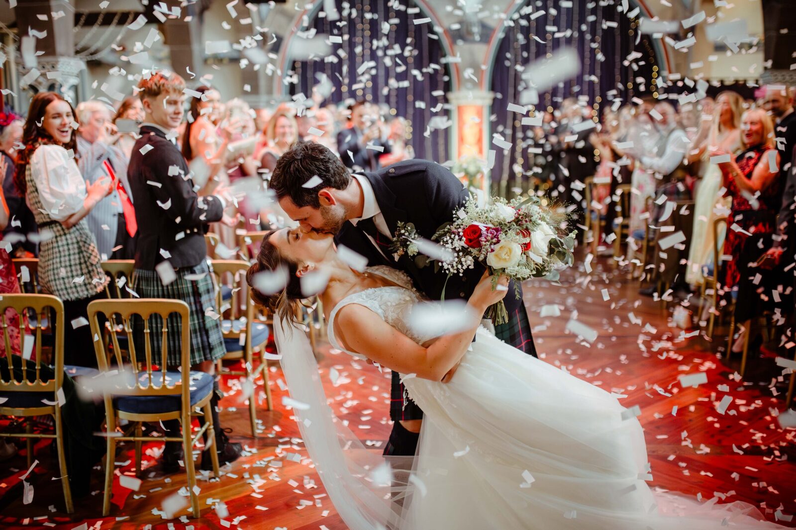 Òran Mór wedding ceremony & confetti canons, Glasgow, Scotland, wedding